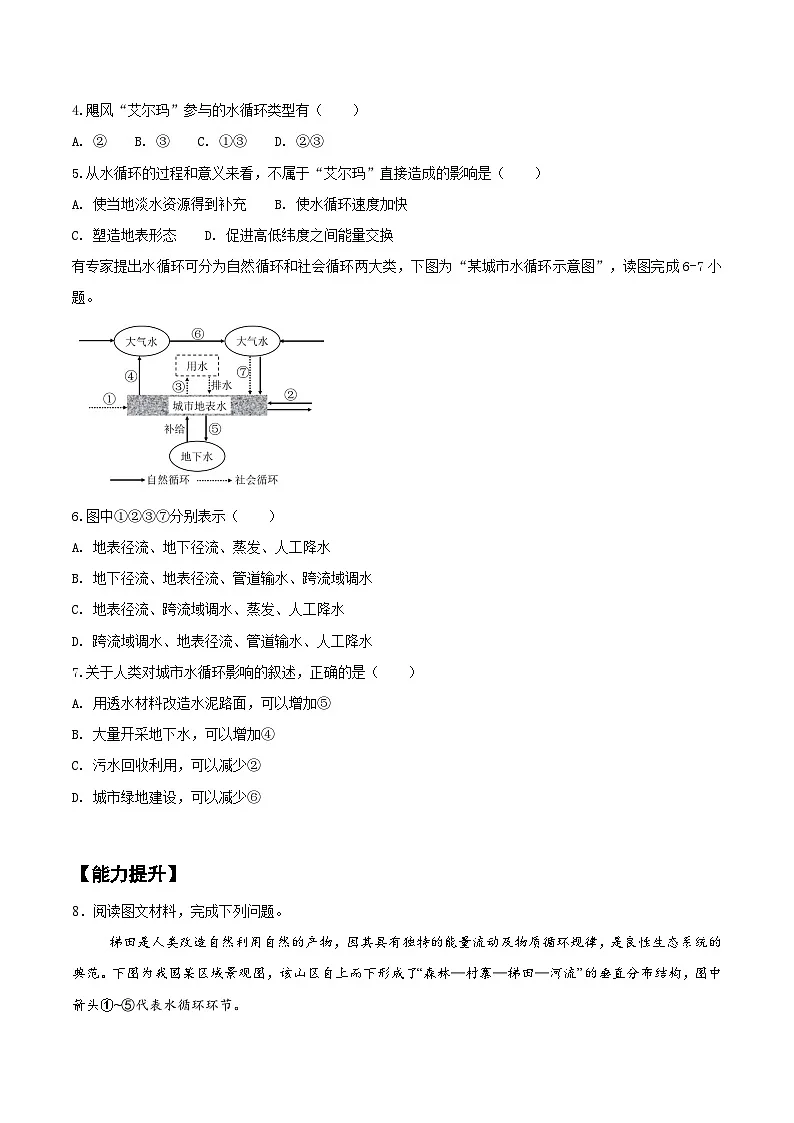 鲁教版(2019)高中地理必修第一册2.2.1水圈与水循环(分层练习)教师版第2页