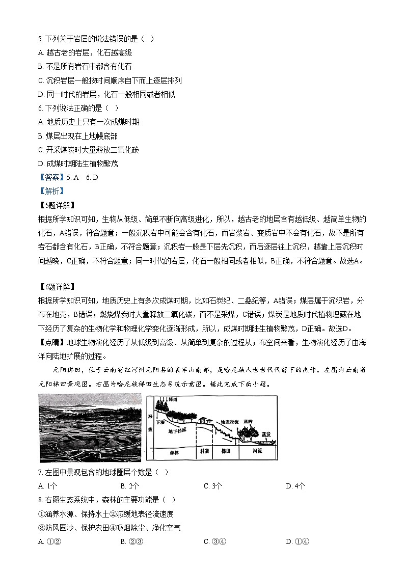 天津市西青区2024-2025学年高一上学期期末考试地理试卷+答案第3页