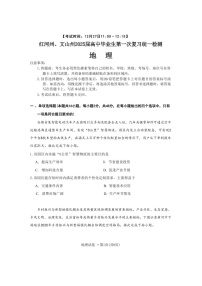 云南省红河州文山州2025届高三上学期第一次复习统一检测-地理试卷（含答案）