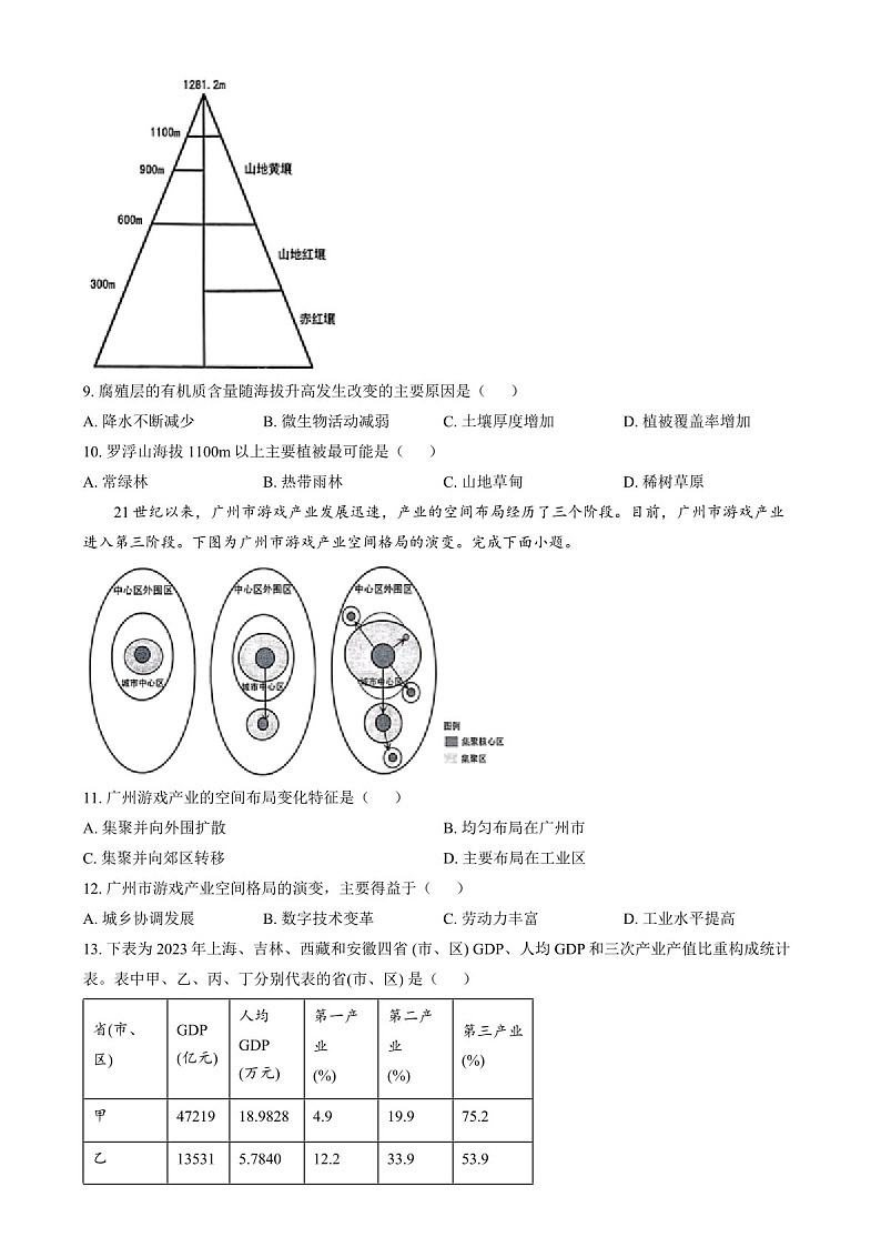 浙江省金丽衢十二校2025届高三上学期第一次联考-地理试题(含答案)第3页