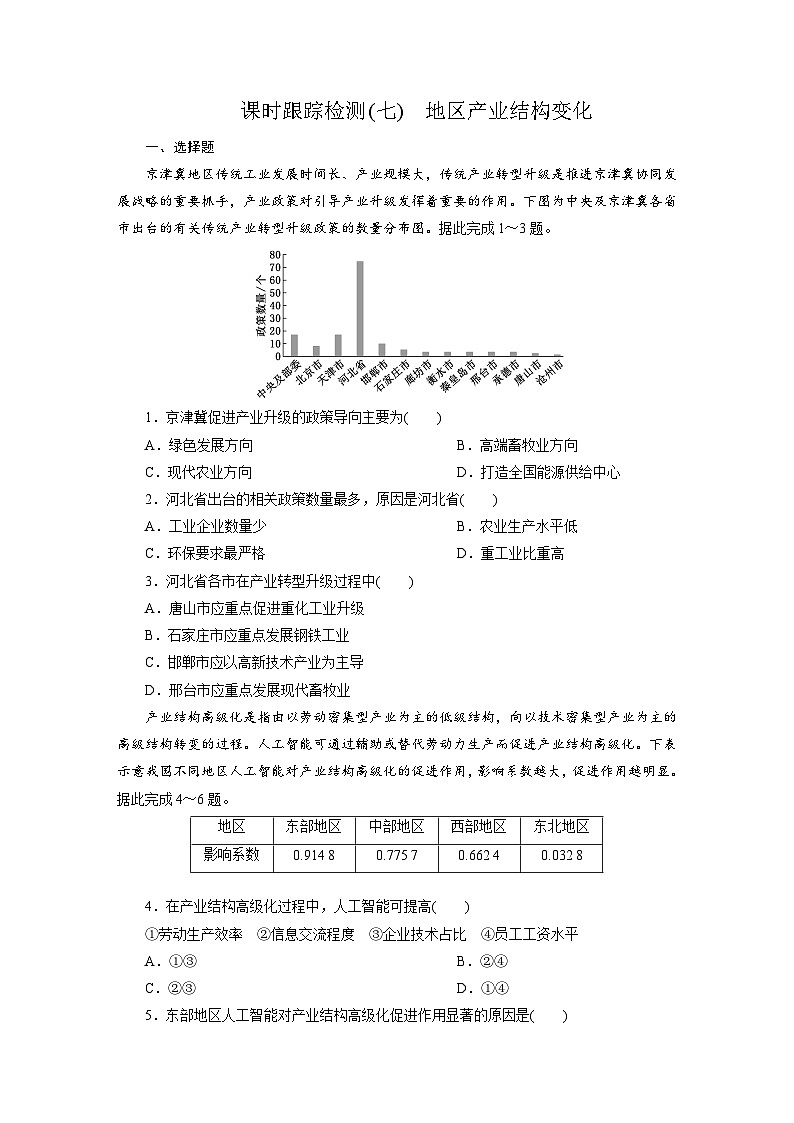 高二地理(人教版)试题选择性必修二课时跟踪检测(七)地区产业结构变化(Word版附解析)第1页