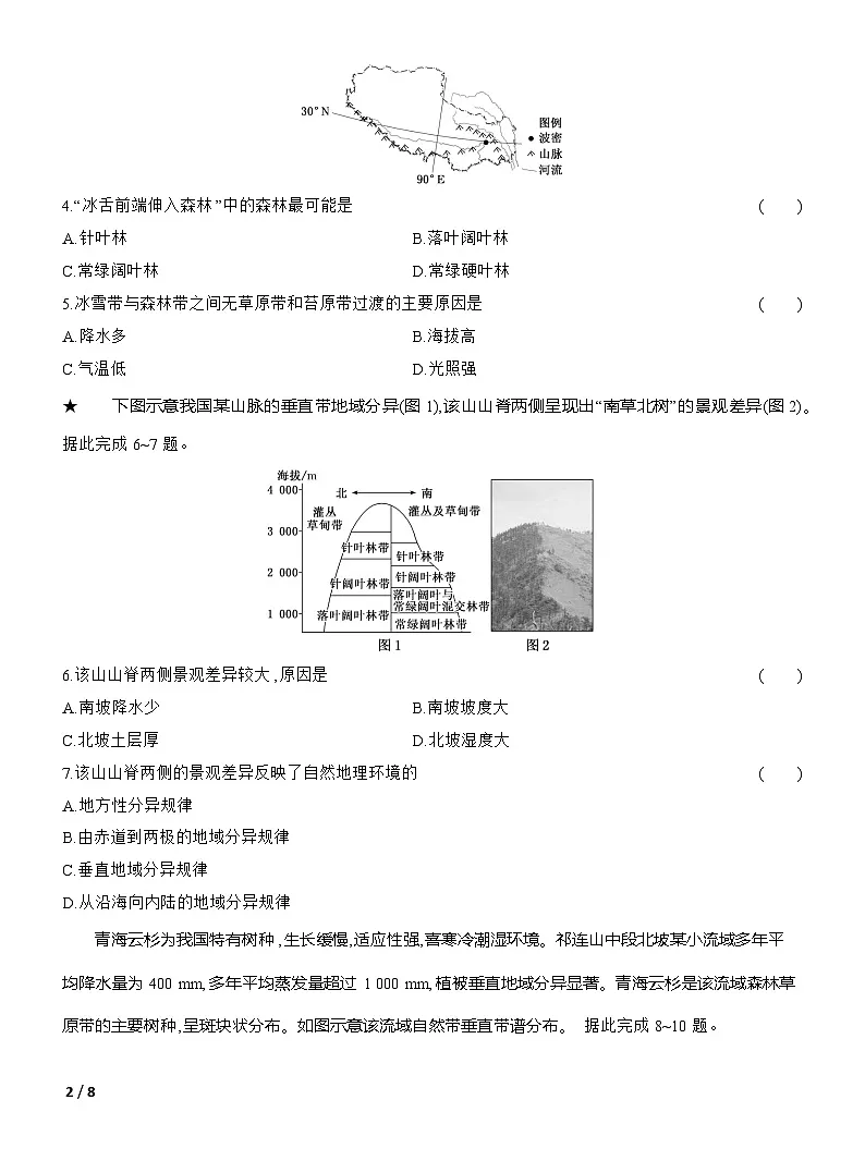 高二地理(人教版)选择性必修一试题第五章第二节课时跟踪检测(21)垂直地域分异规律和地方性分异规(Word版附解析)第2页