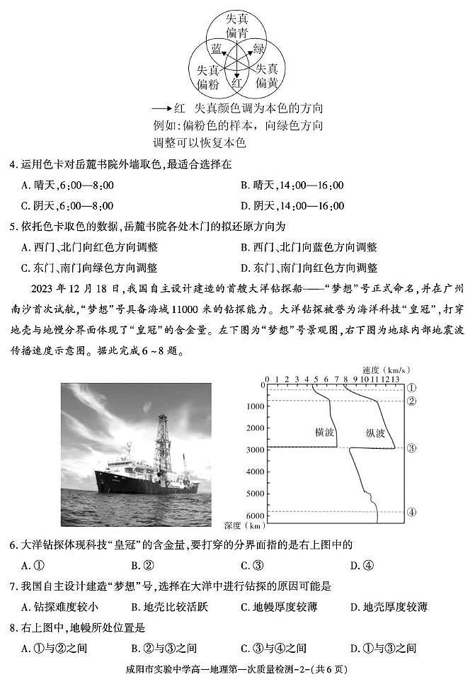陕西省咸阳市实验中学2025-2026学年高一上学期第一次质量检测地理试卷(月考)(0001)第2页