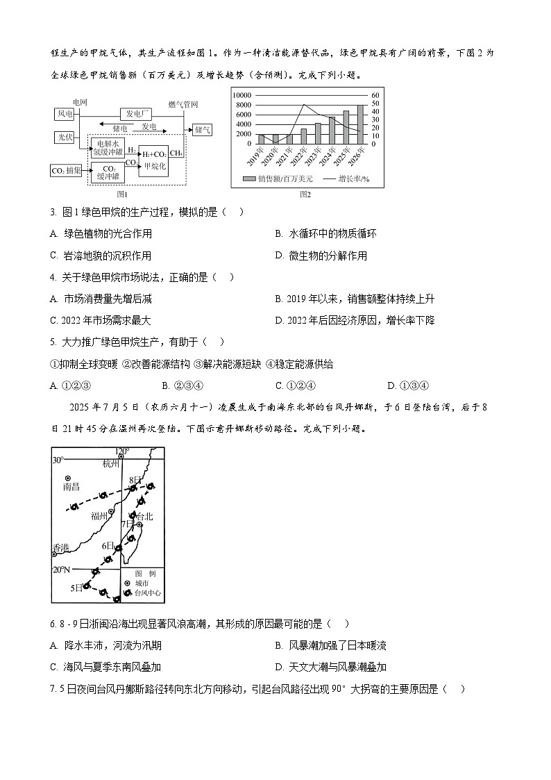 浙江省江浙皖高中(县中)发展共同体2026届高三10月联考地理试题(浙江卷)(原卷版)第2页