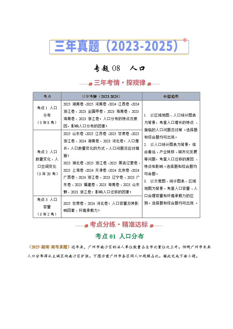 专题08 人口(全国通用)(原卷版)第1页