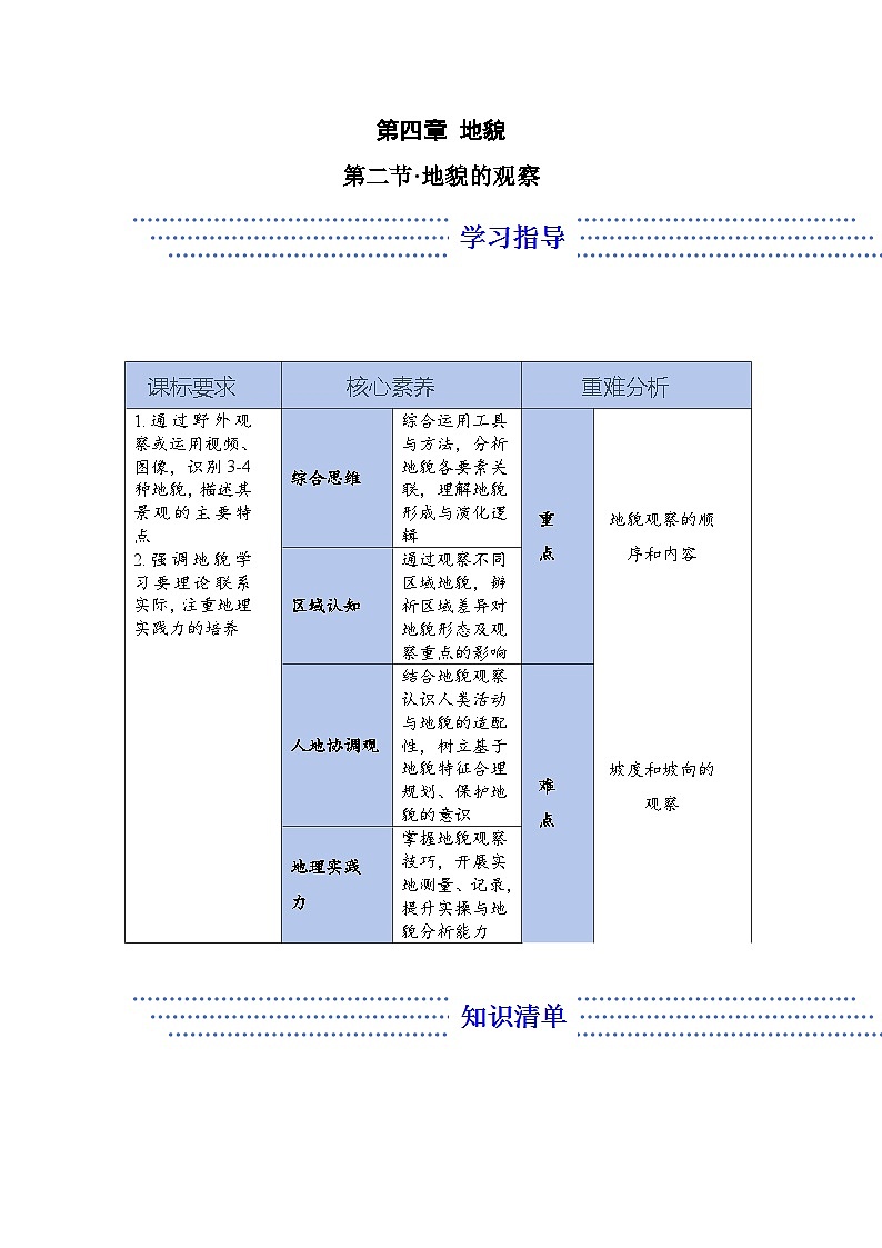 4.2 地貌的观察——地理人教版(2019)必修一精品导学案第1页