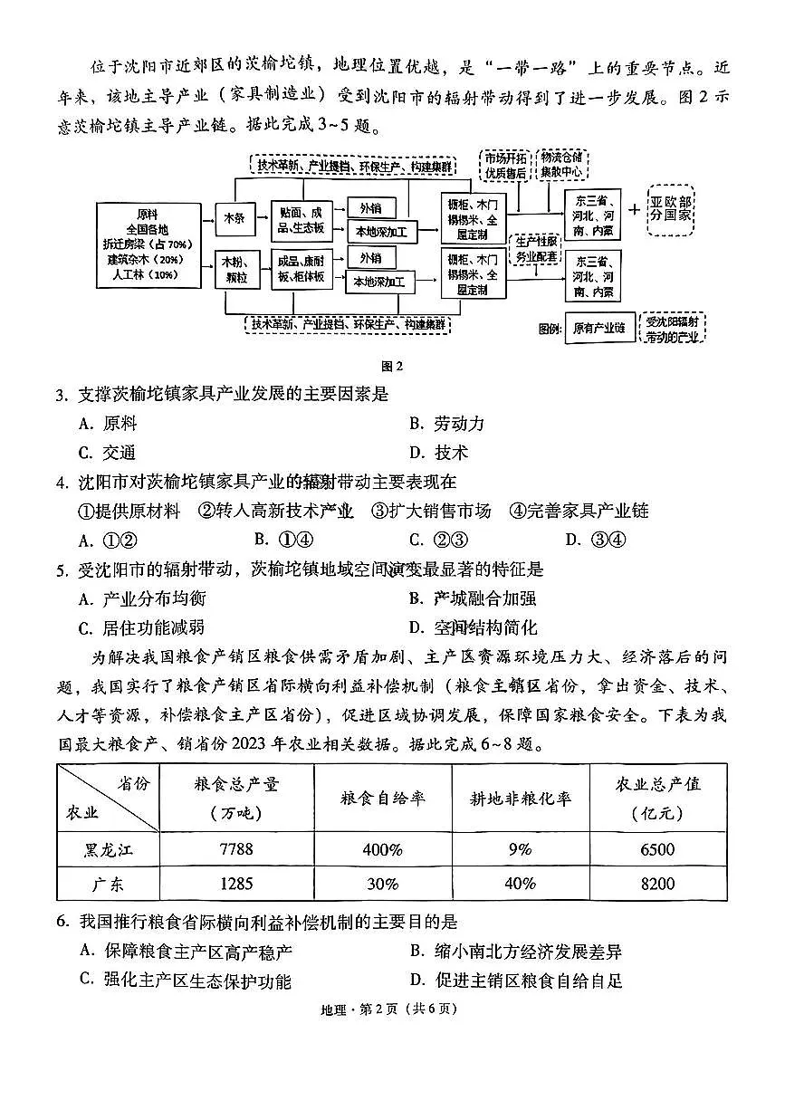 云师大附中 2026 届高三高考地理试卷(含答案)第2页
