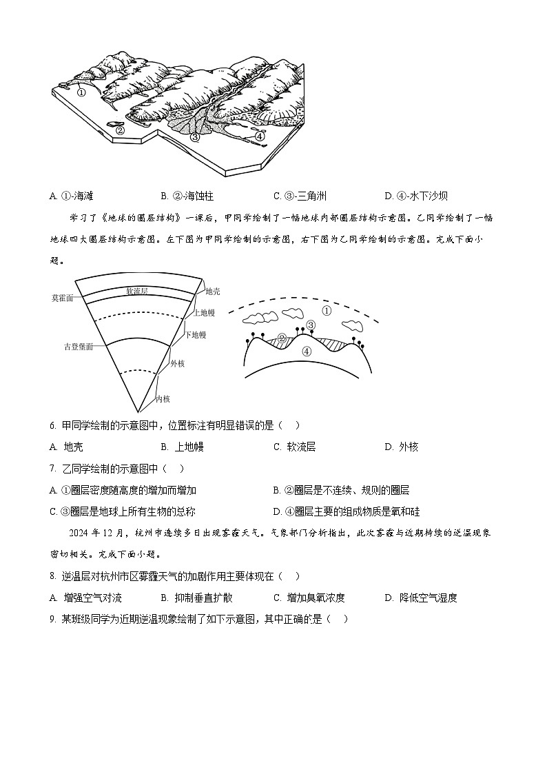 浙江省环大罗山联盟2025-2026学年高一上学期11月期中地理试题 Word版无答案第2页