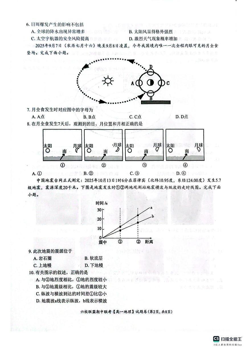 浙江省台州六校联盟2025-2026学年高一上学期11月期中地理试题第2页