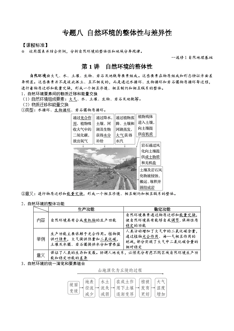 2026届高考地理二轮复习自然环境的整体性专题讲义(后附答案无解析)第1页