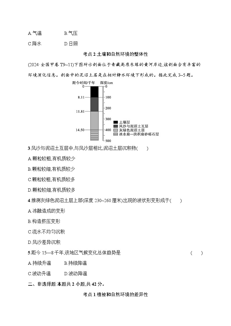 2026届高三地理二轮复习试题考点专项练5地表系统(Word版附解析)第2页