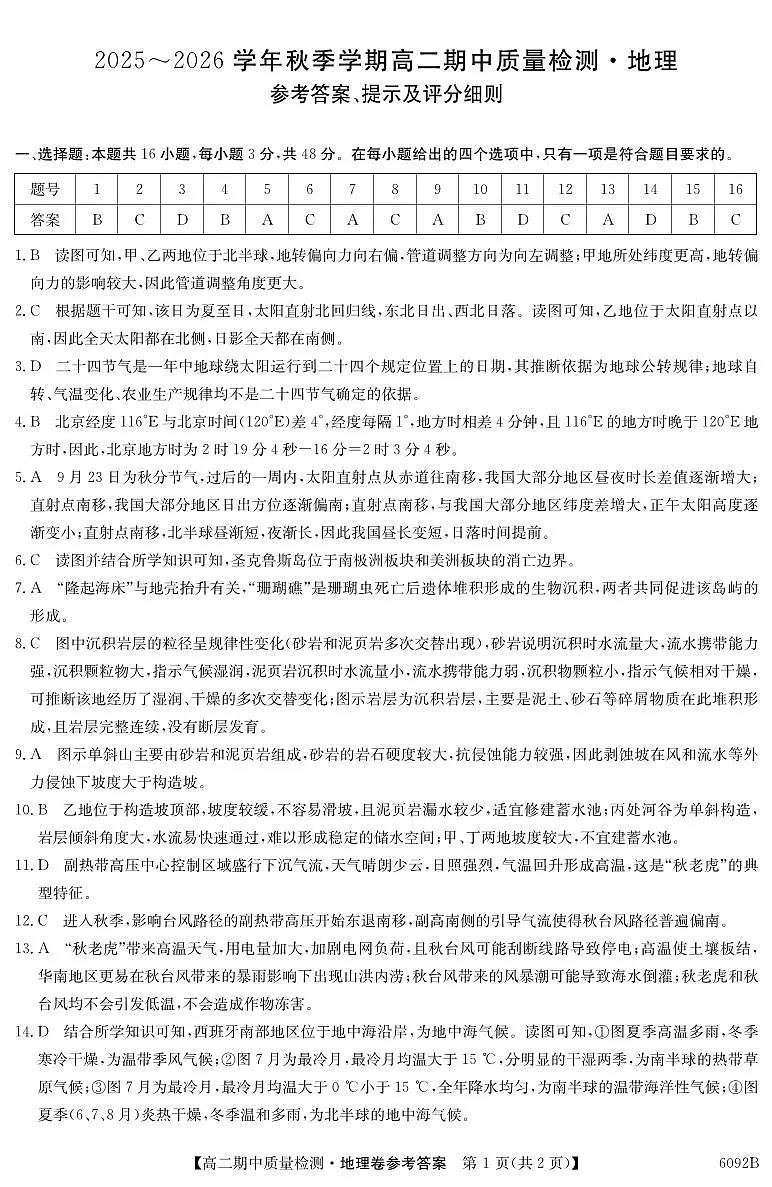 【地理DA】安徽省华师联盟2025~2026学年秋季学期高二期中质量检测(6092B)第1页
