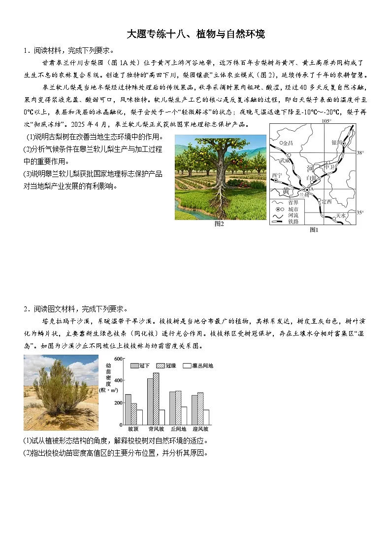 2026年地理高考复习(大题分类专练)大题专练十八、植物与自然环境(含答案)第1页