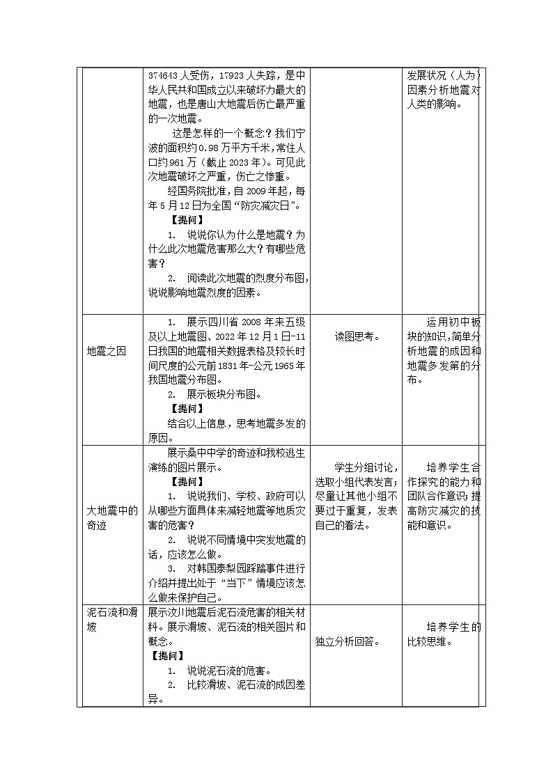 人教版高中地理必修第一册6.2地质灾害表格式教案第2页