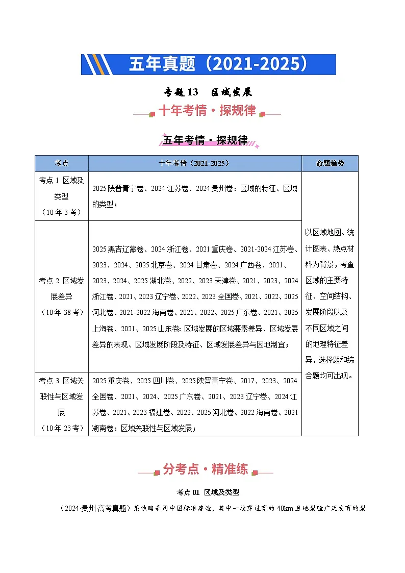 专题13区域发展(全国通用)答案第1页