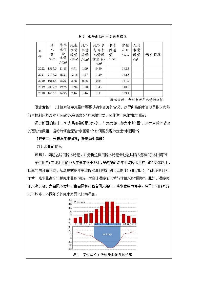 湘教版高中地理 选修3资源、环境与国家安全2.2 水资源与国家安全》 表格式教案第2页
