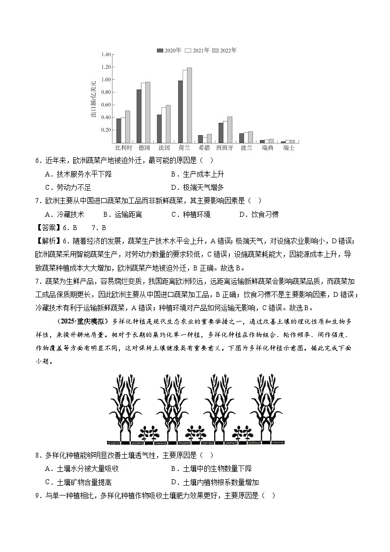 2025年高三模考地理试题分类汇编 专题10 农业(含答案)第3页