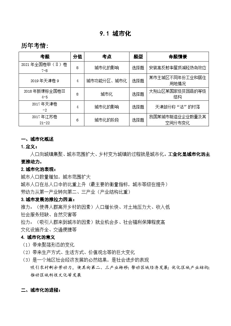 9.1 城市化(讲义)- 高考地理一轮复习讲练测第1页