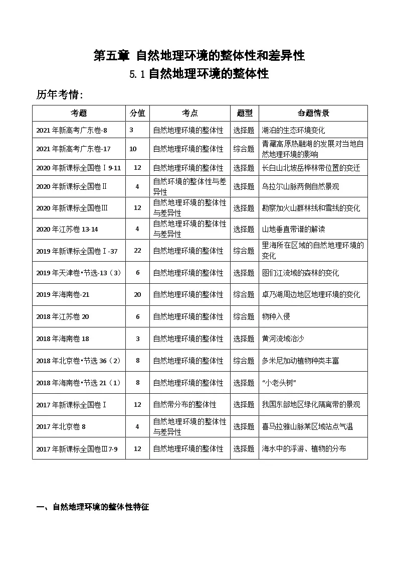 5.1 自然地理环境的整体性(讲义)- 高考地理一轮复习讲练测第1页