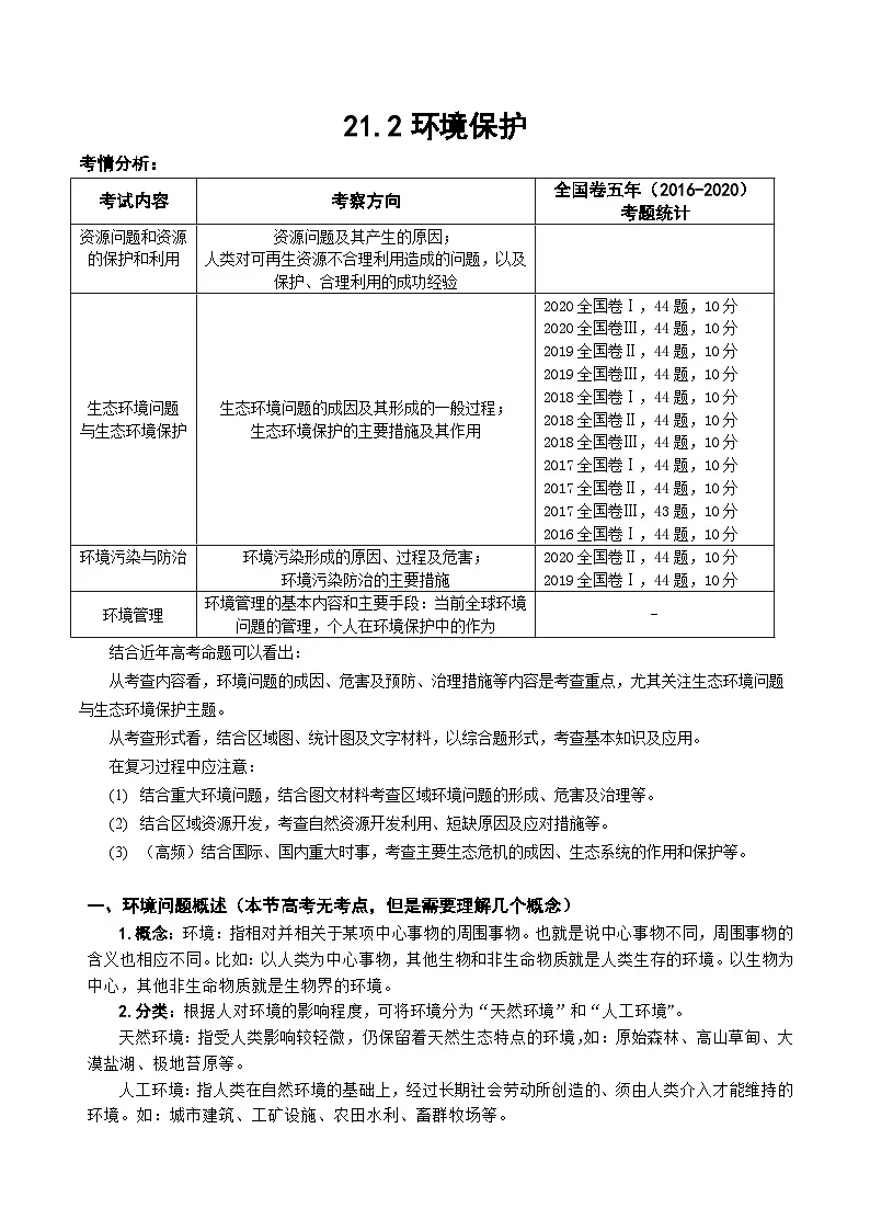 21.2 环境保护(讲义)-2022年高考地理一轮复习讲练测第1页