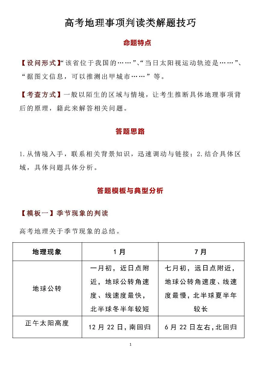 高考地理事项判读类解题技巧知识清单(共25页)第1页