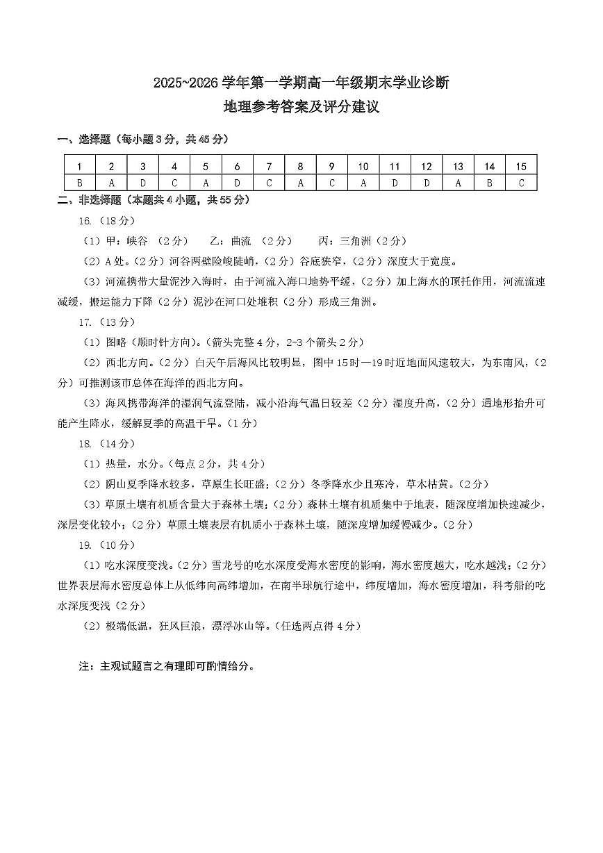 高一地理期末答案第1页