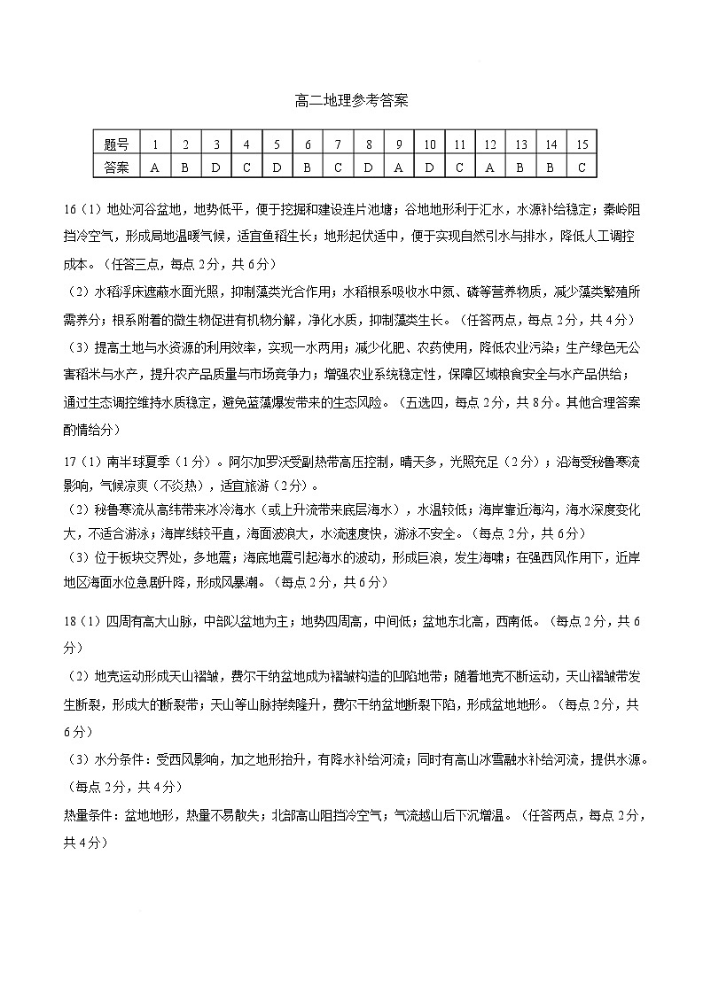 高二地理参考答案第1页