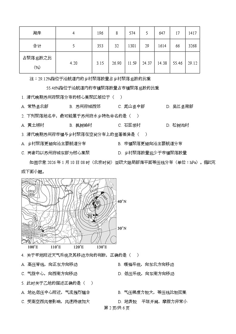湖北省黄冈市2025-2026学年高二上学期期末地理试题(原卷版)第2页