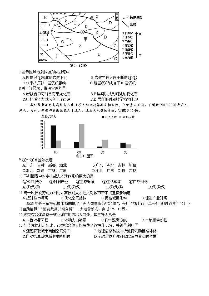 浙江省名校协作体G12联盟2026届高三下学期开学练习 地理试卷(含解析)第2页