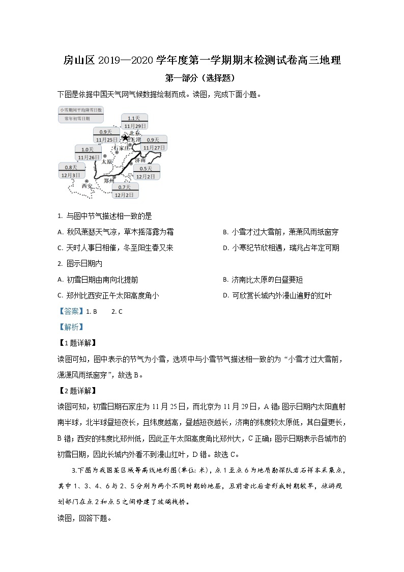 北京市房山区2020届高三上学期期末考试地理试题01