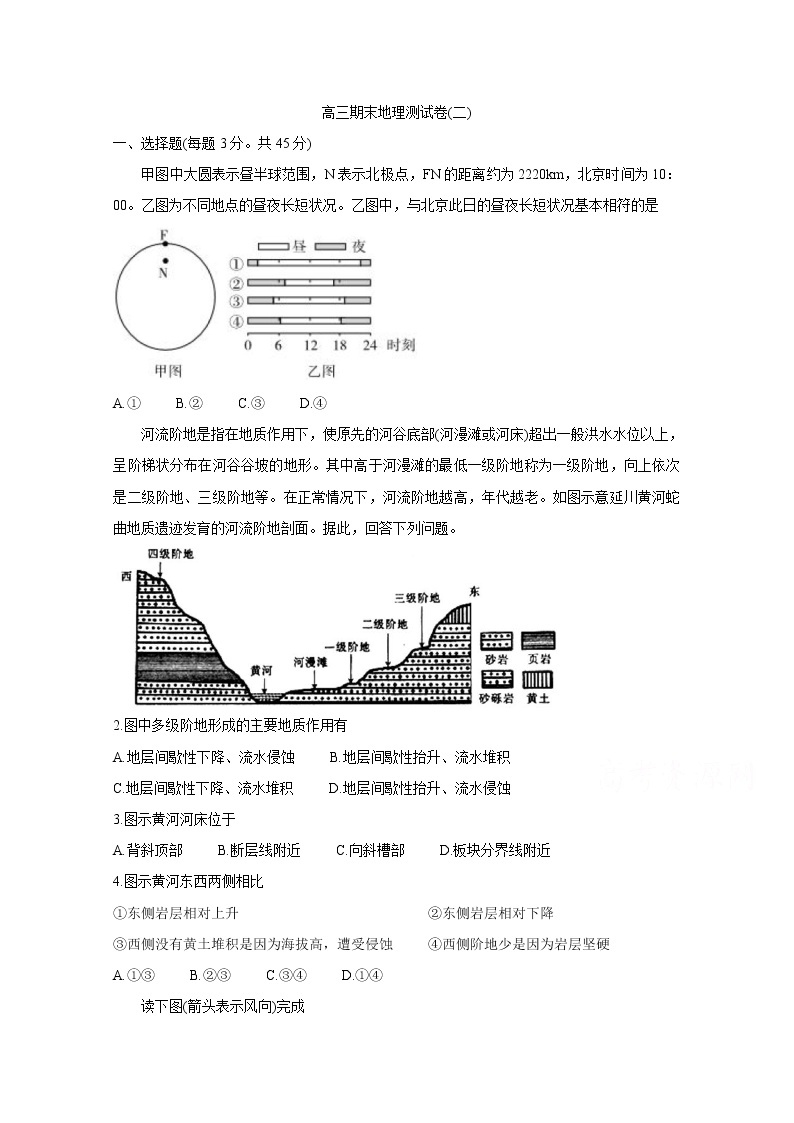 天津市2020届高三上学期期末模拟试题 地理 (二)01