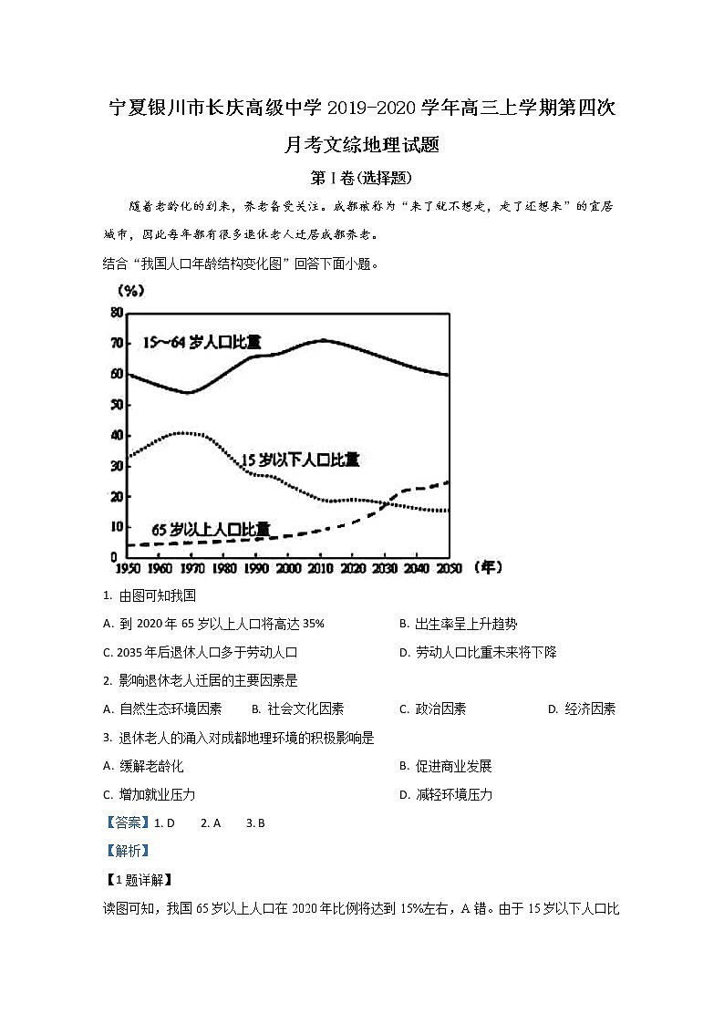 宁夏银川市长庆高级中学2020届高三上学期第四次月考地理试题第1页
