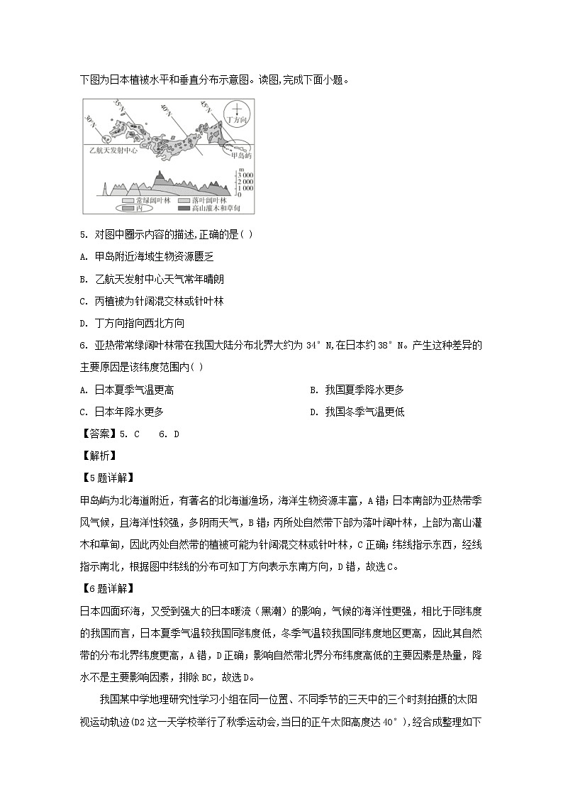 辽宁省鞍山市第一中学2020届高三11月月考地理试题03