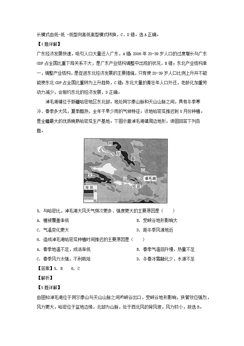 【地理】山东省德州三中2019届高三考前适应性模拟(解析版) 试卷03