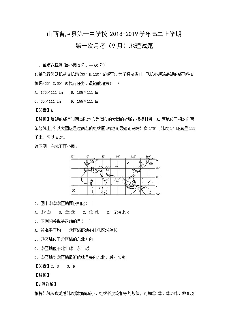 【地理】山西省应县第一中学校2018-2019学年高二上学期第一次月考(9月)试题(解析版)01