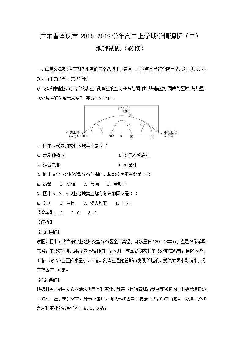 【地理】广东省肇庆市2018-2019学年高二上学期学情调研(二)试题(必修)(解析版)第1页