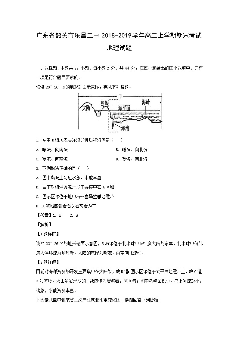 【地理】广东省韶关市乐昌二中2018-2019学年高二上学期期末考试试题（解析版）01