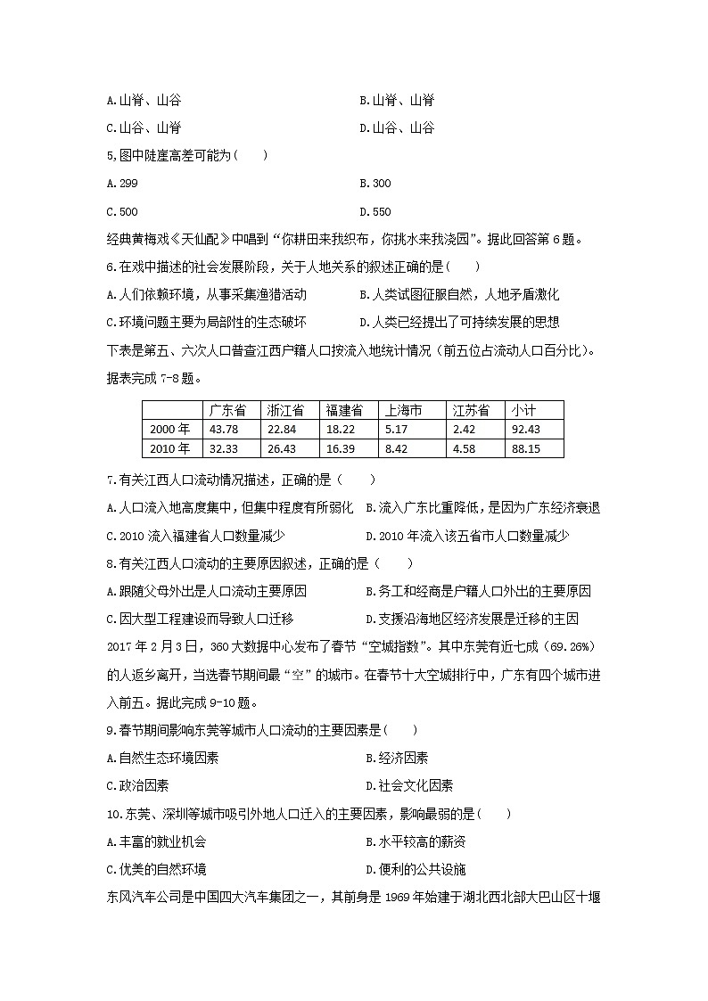 【地理】四川省成都外国语学校2019-2020学年高二上学期入学考试02