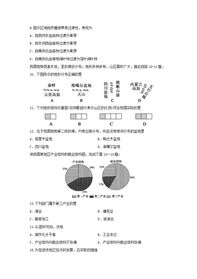 【地理】吉林省汪清县第六中学2019-2020学年高二上学期期末考试试题03