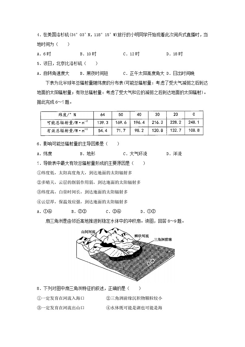 【地理】山东省实验中学2020届高三第一次诊断性考试02