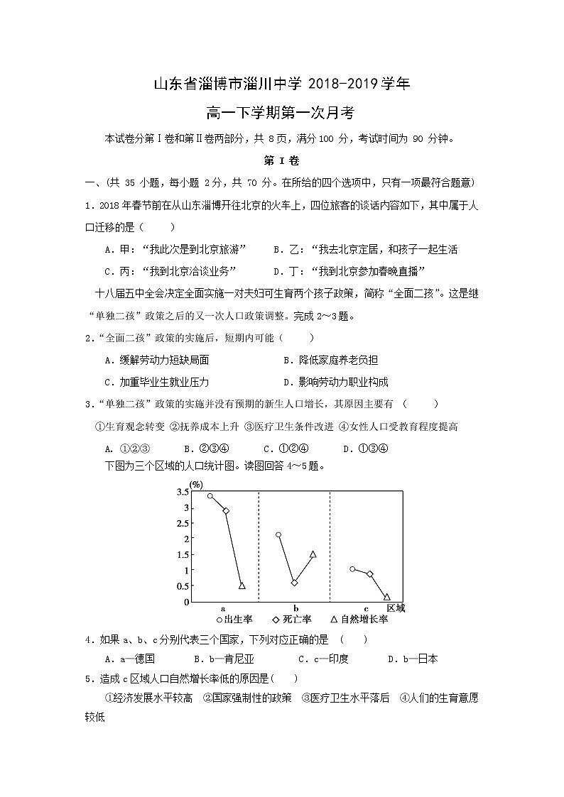 【地理】山东省淄博市淄川中学2018-2019学年高一下学期第一次月考 试卷01