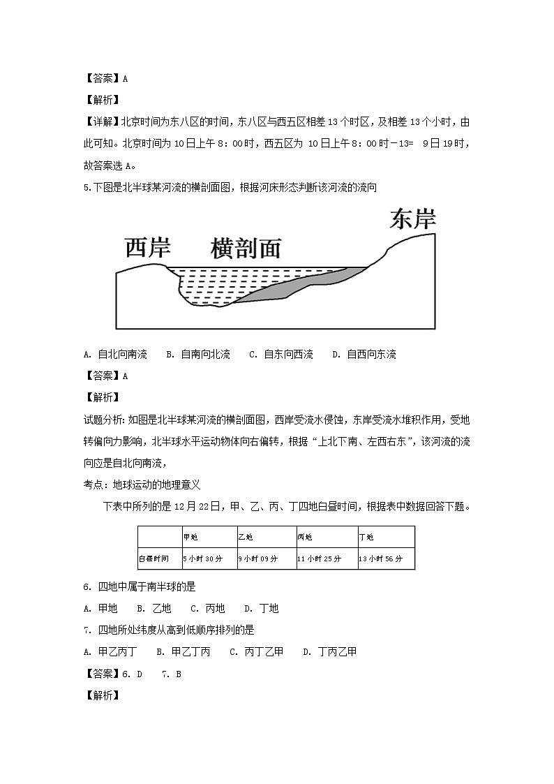 【地理】福建省闽侯县第四中学2018-2019学年高一上学期开学考试(解析版)02