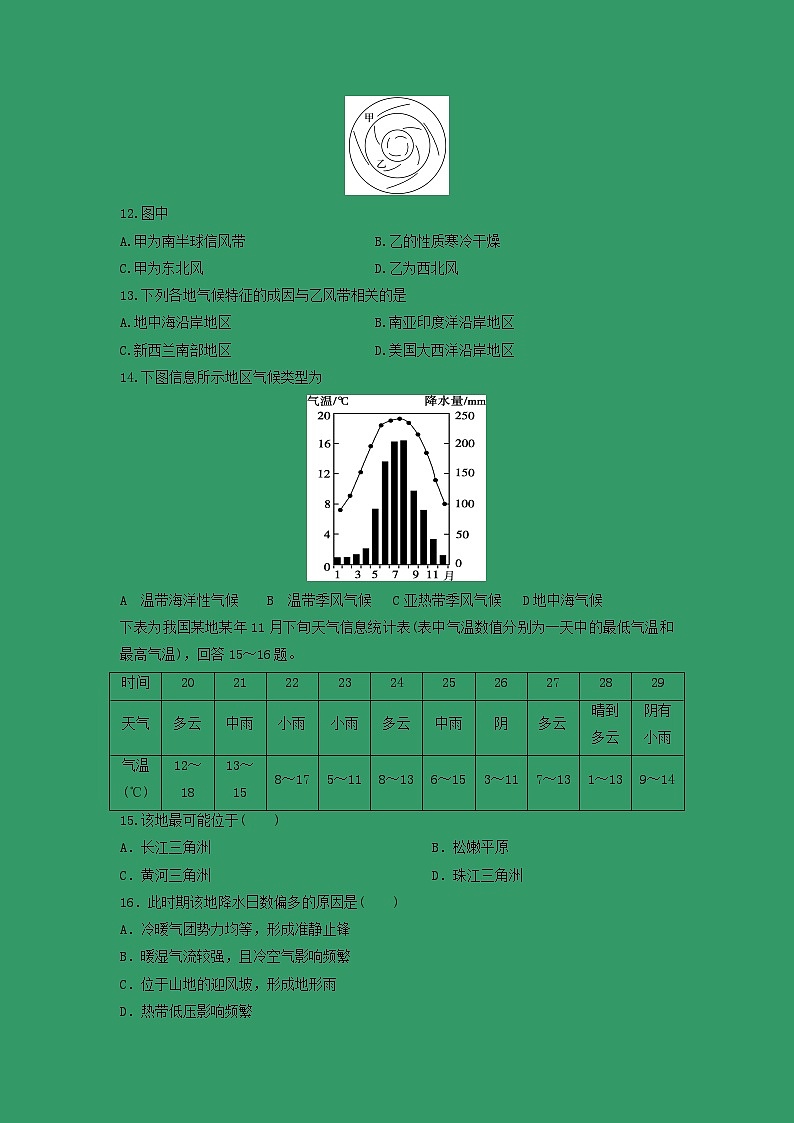 【地理】广东省揭阳市第三中学2019-2020学年高一上学期第二次月考 试卷02