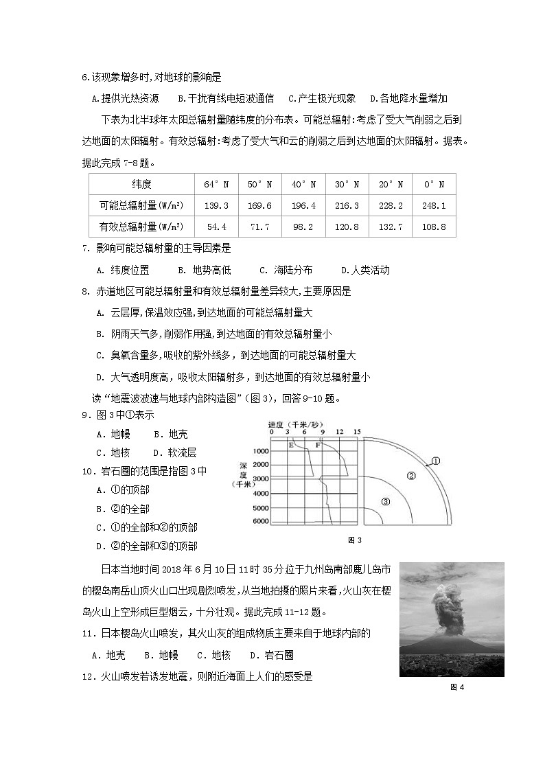 【地理】江苏省扬州中学2018-2019学年高一上学期期中考试02
