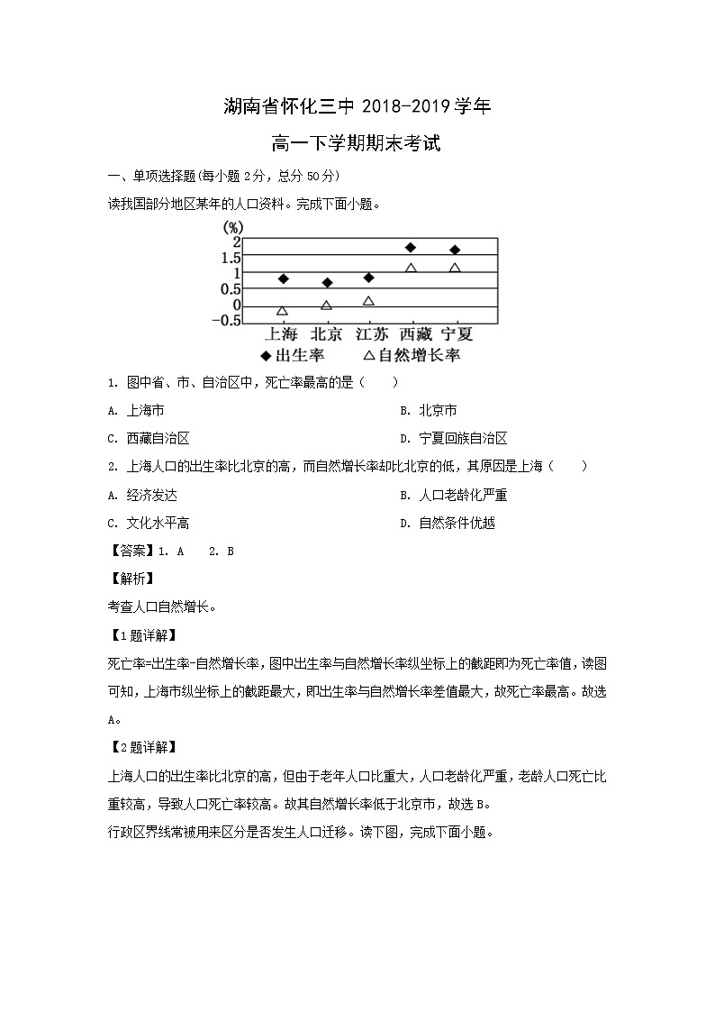 【地理】湖南省怀化三中2018-2019学年高一下学期期末考试(解析版)01