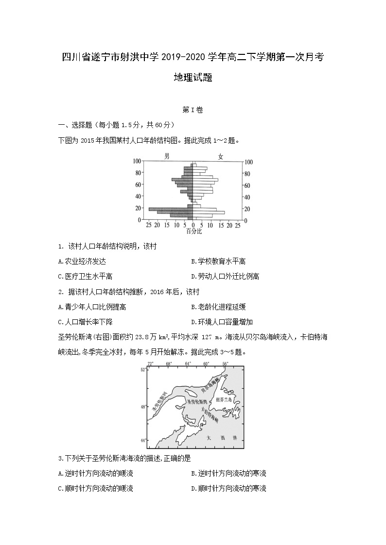 【地理】四川省遂宁市射洪中学2019-2020学年高二下学期第一次月考试题01