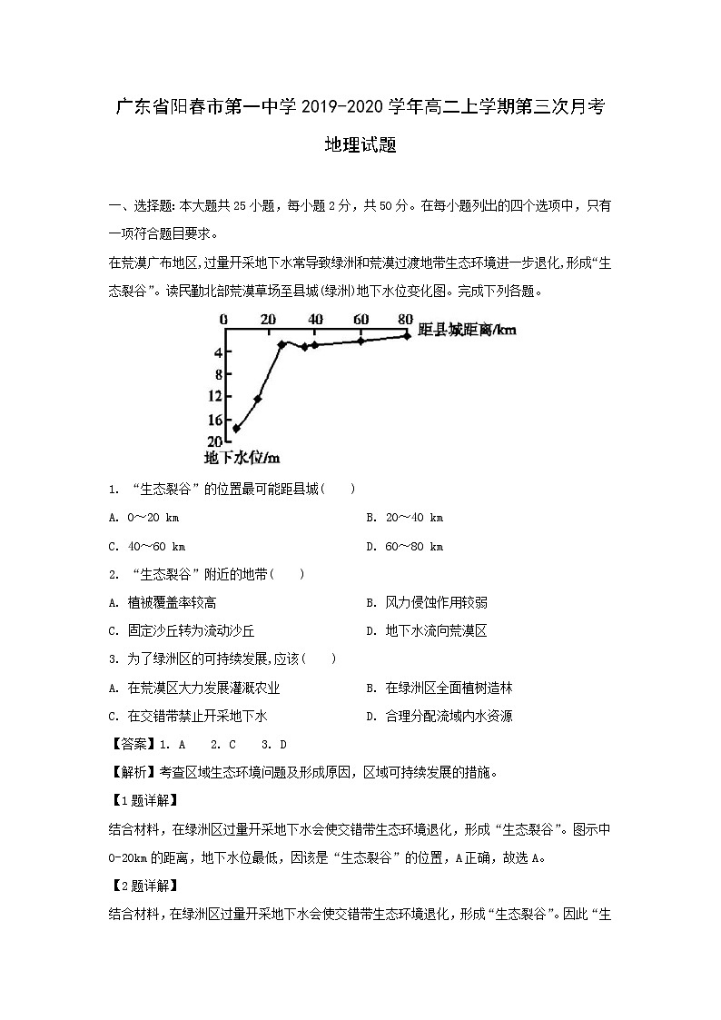 【地理】广东省阳春市第一中学2019-2020学年高二上学期第三次月考试题(解析版)01