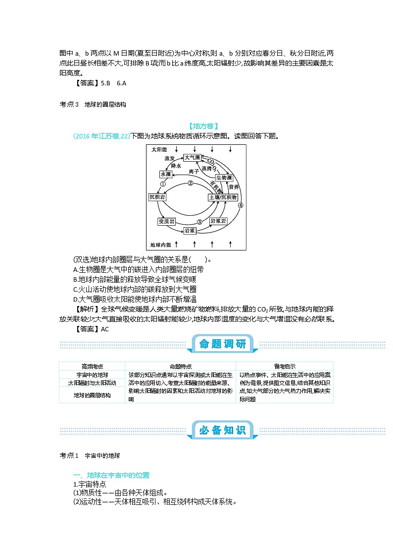 2019届二轮复习:第二单元 行星地球 第一节地球的宇宙环境与圈层结构 作业 (全国通用) Word版含解析第3页