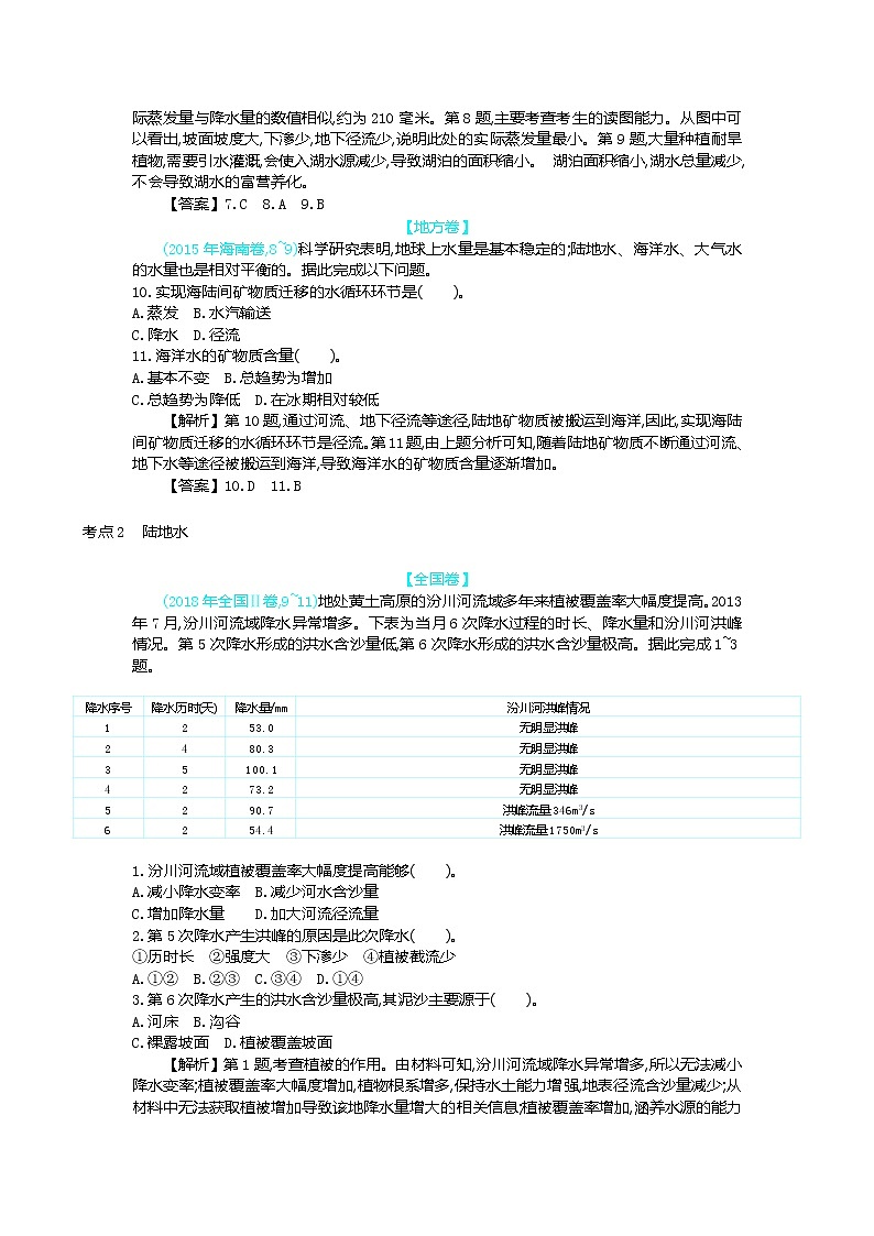 2019届二轮复习:第四单元 地球上的水 作业(全国通用) Word版含解析 练习03