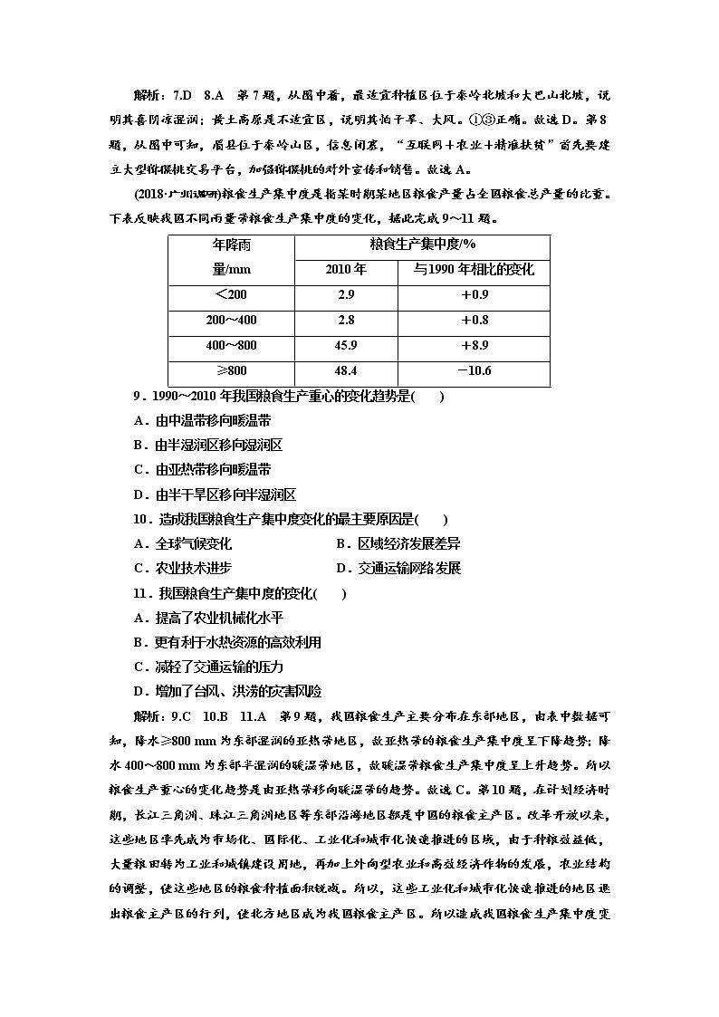 2019届 二轮复习 :选择题考点过关练(八) 农业生产与农业地域 作业(全国通用) Word版含解析03